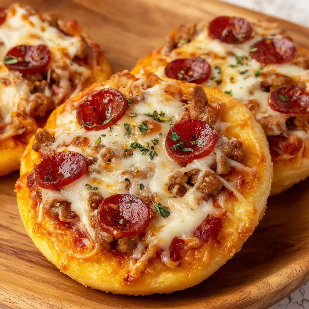 Two pizzas on a wooden platter.