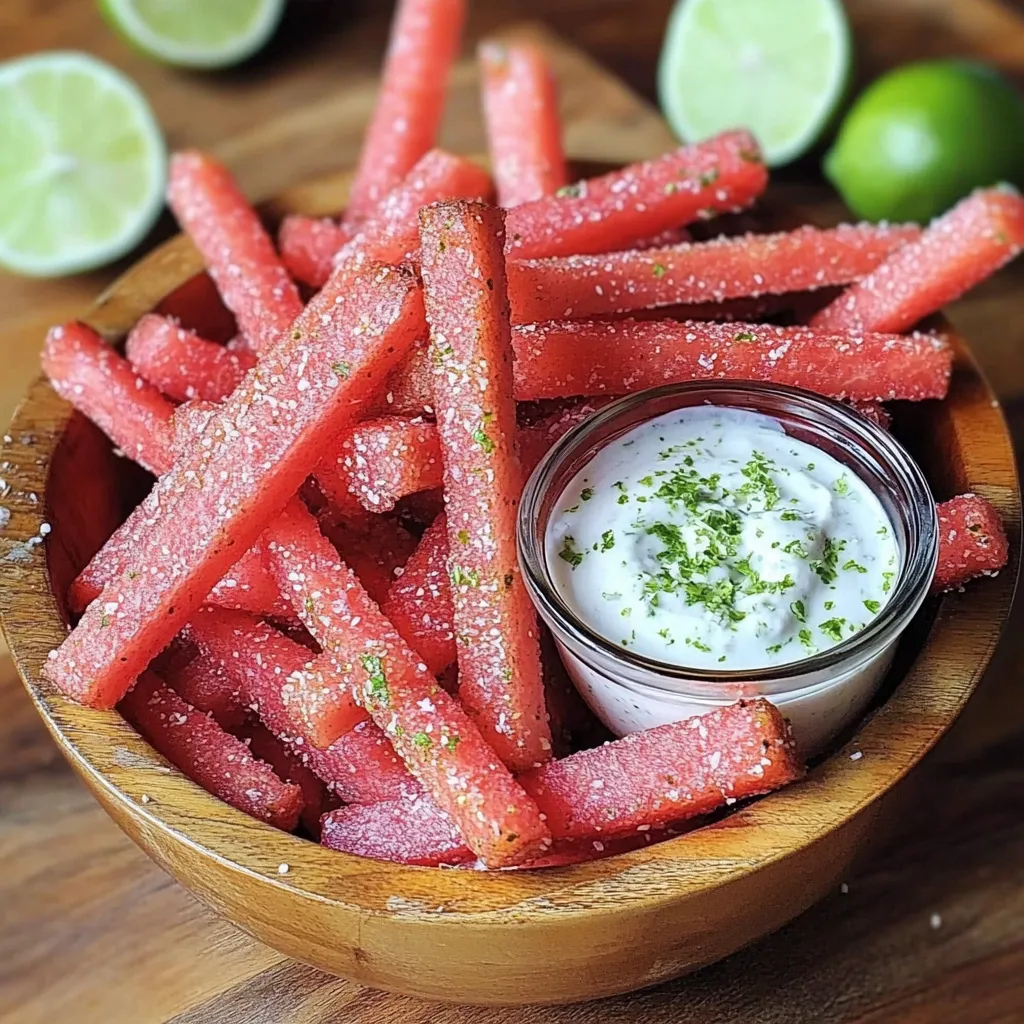 A bowl of pink sticks with a white dip.