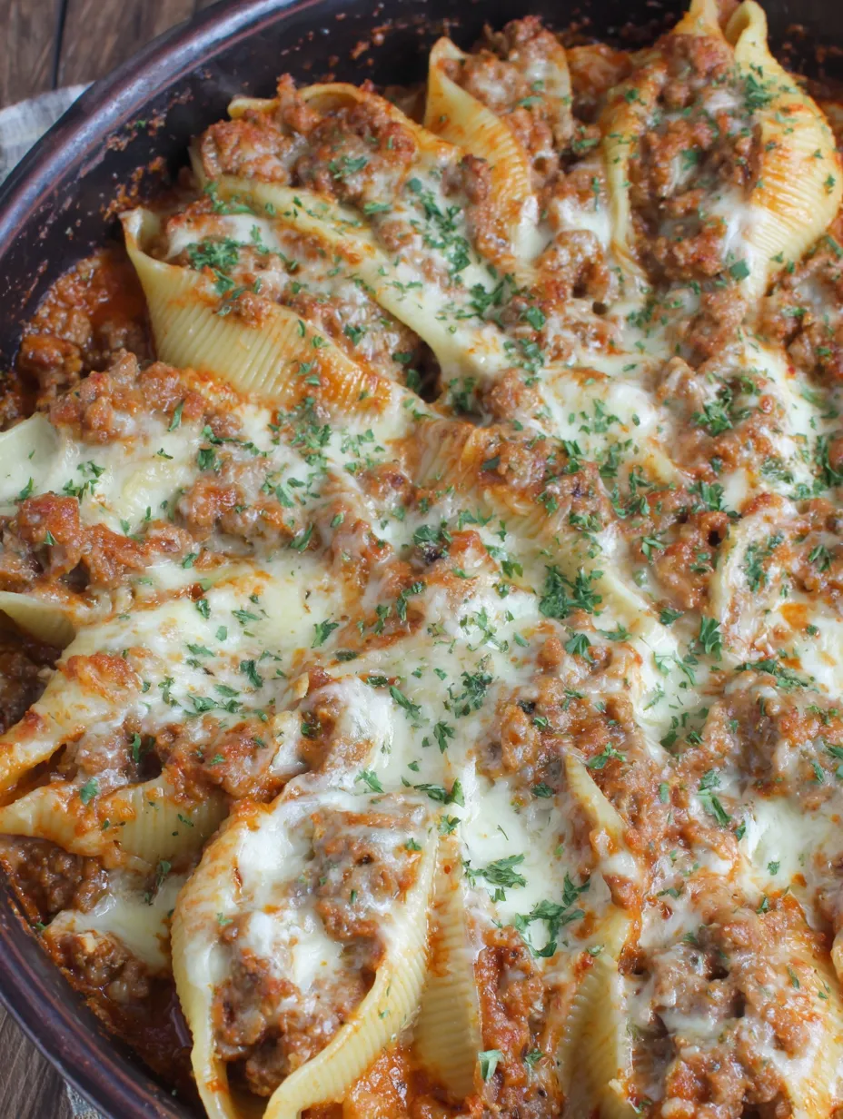 A close up of a cheesy stuffed shell.