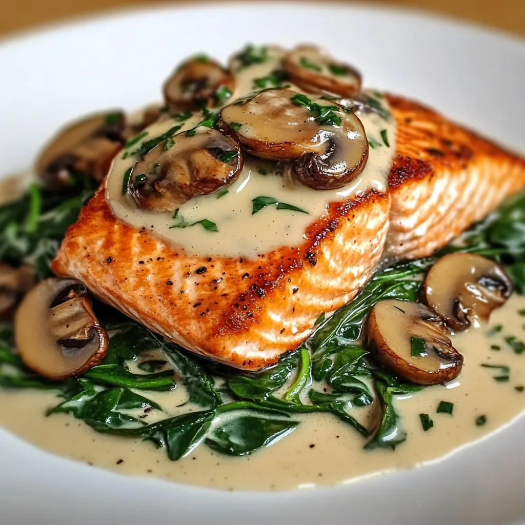 A plate of fish with mushrooms on top.