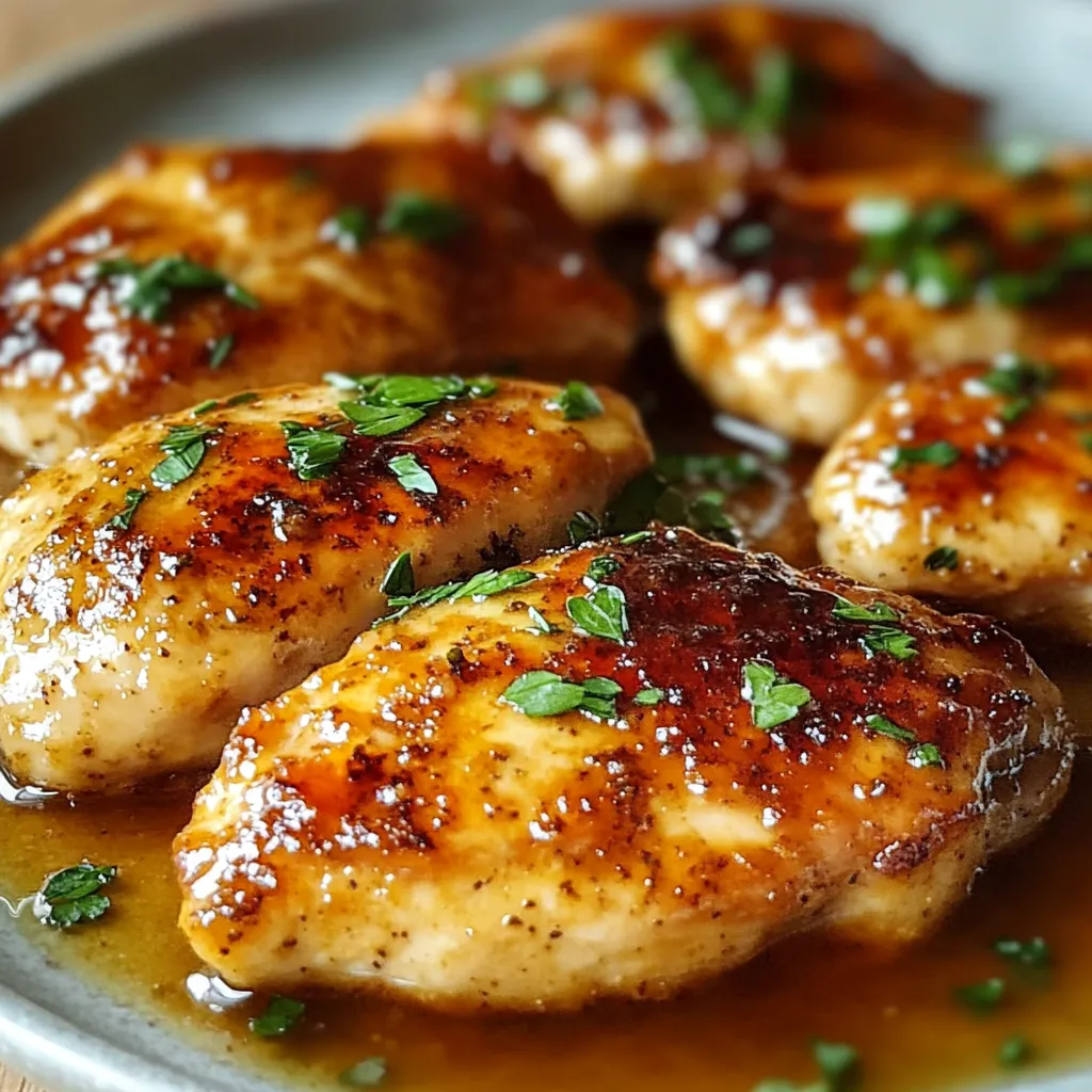 Chicken with sauce on a plate.