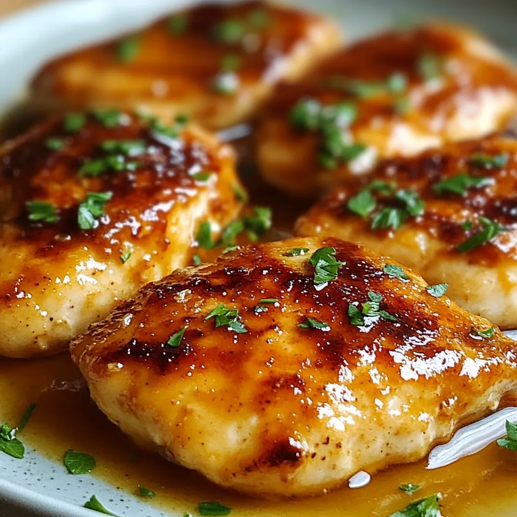 Chicken with sauce on a plate.