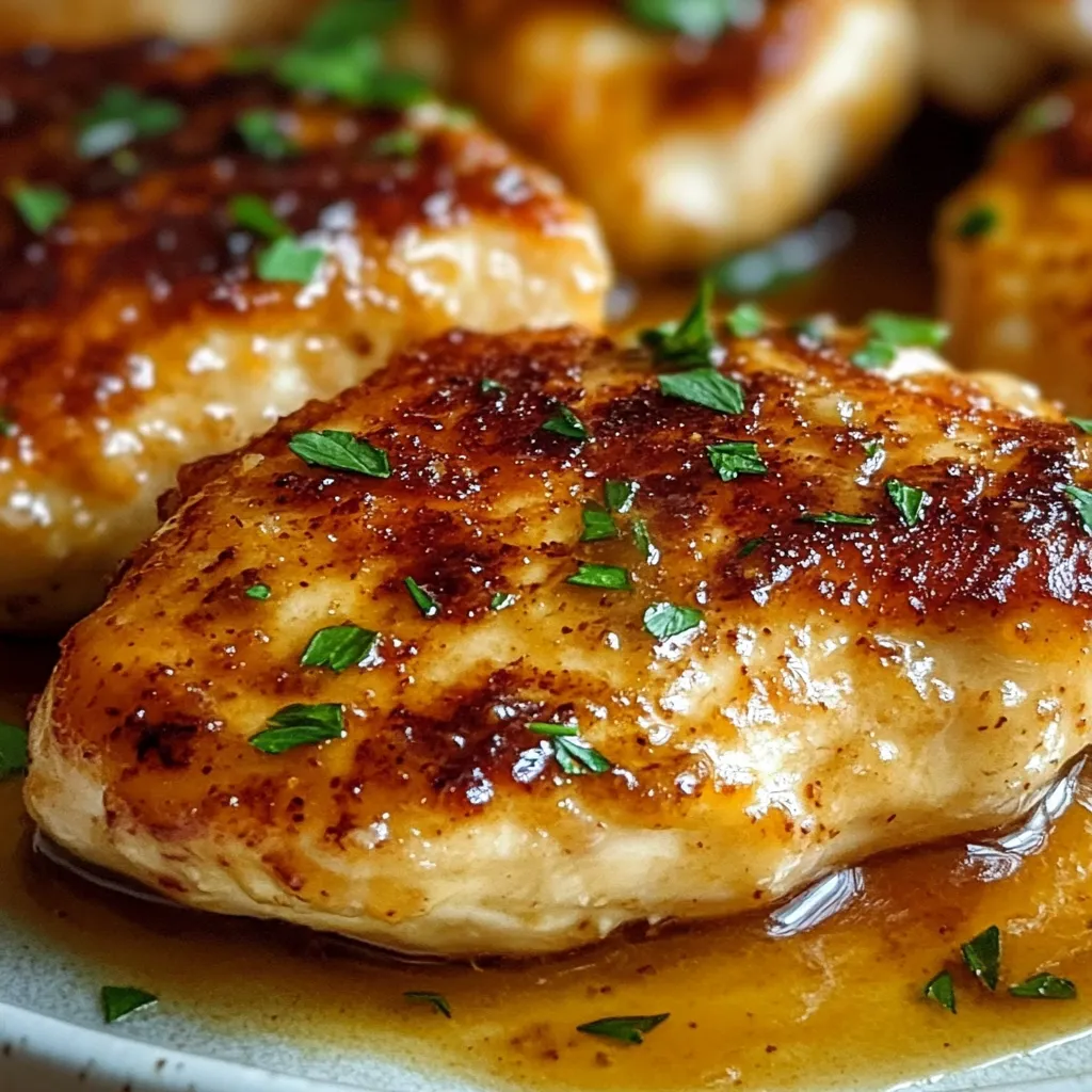 Chicken with sauce on a plate.