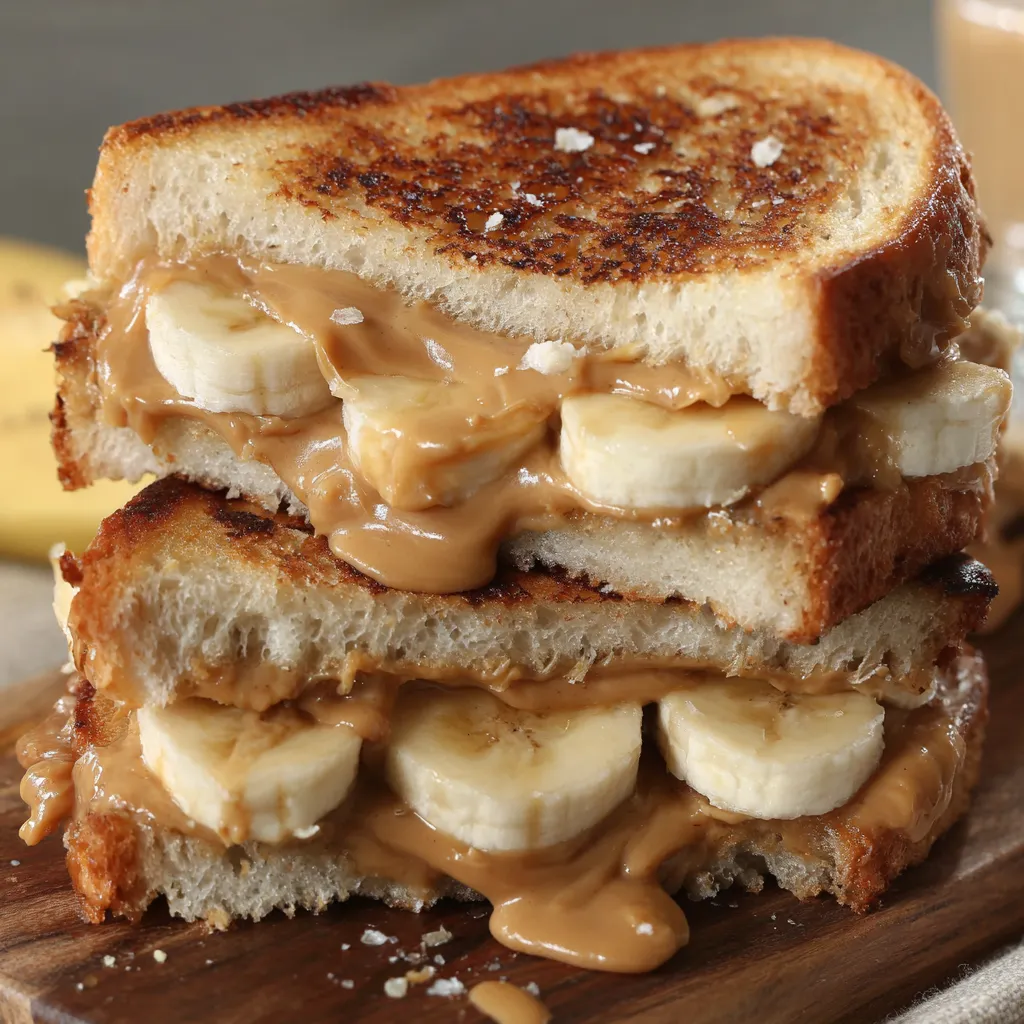 A grilled peanut butter banana sandwich.