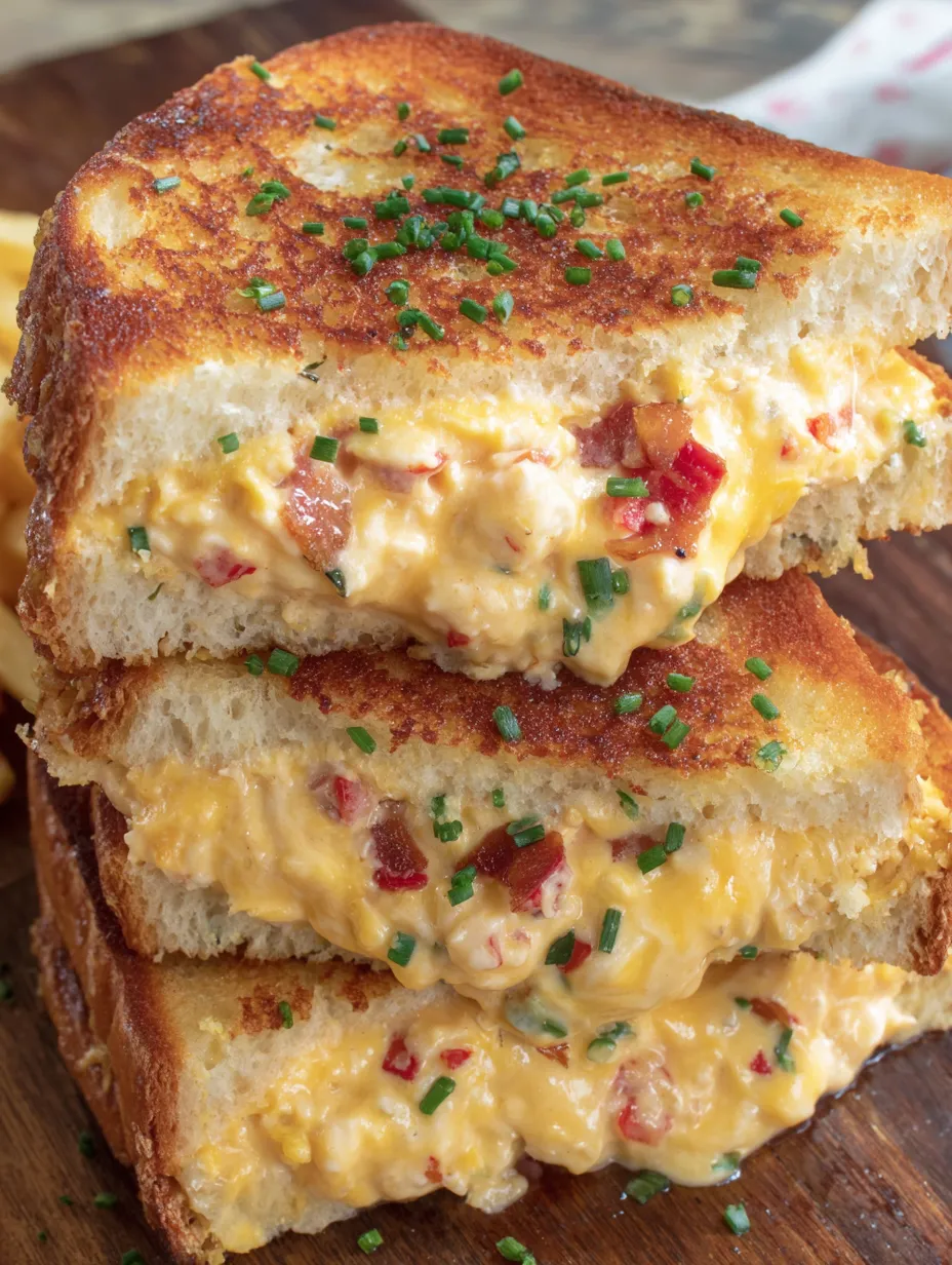 A sandwich with cheese and pimento on top.