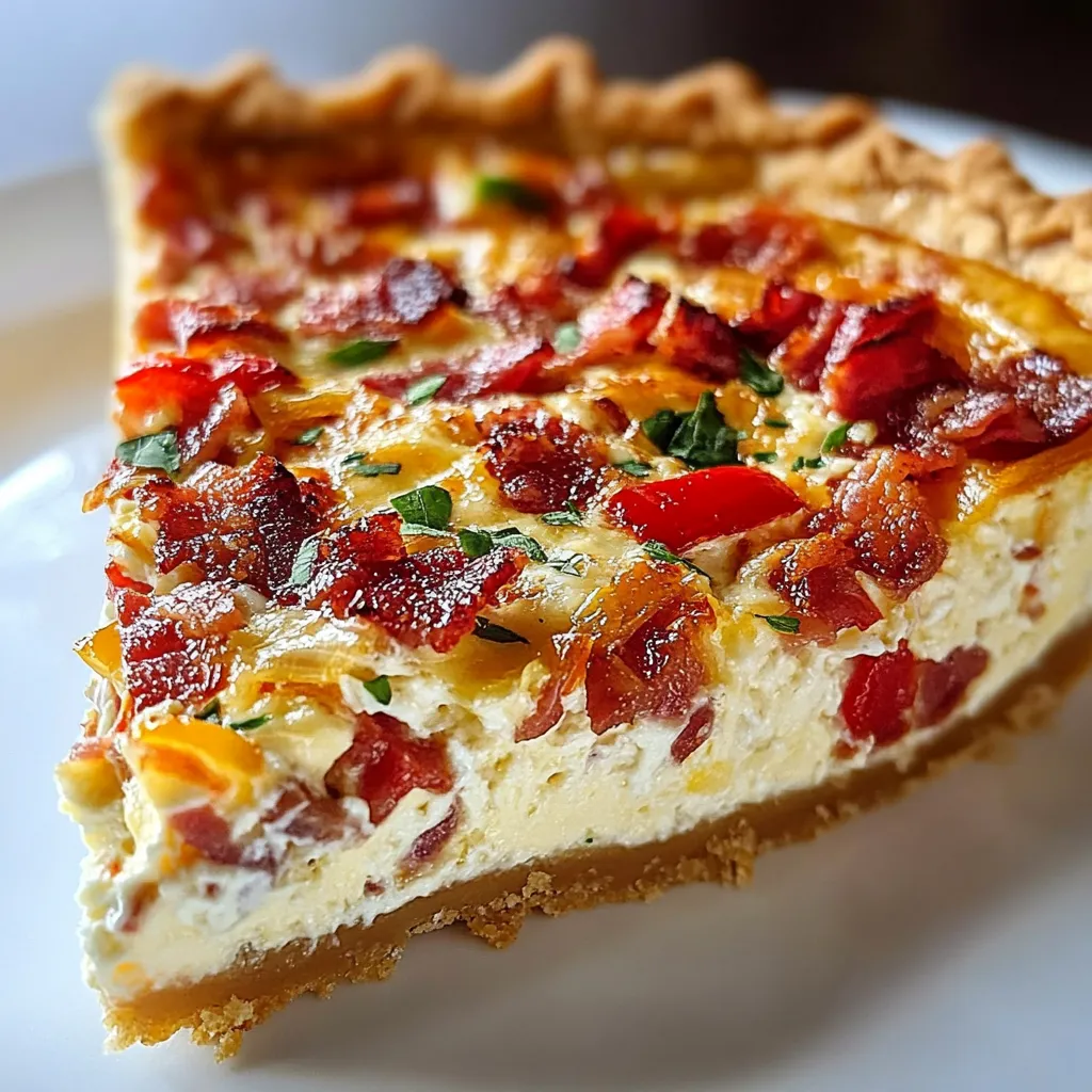 A slice of pie with bacon and cheese.
