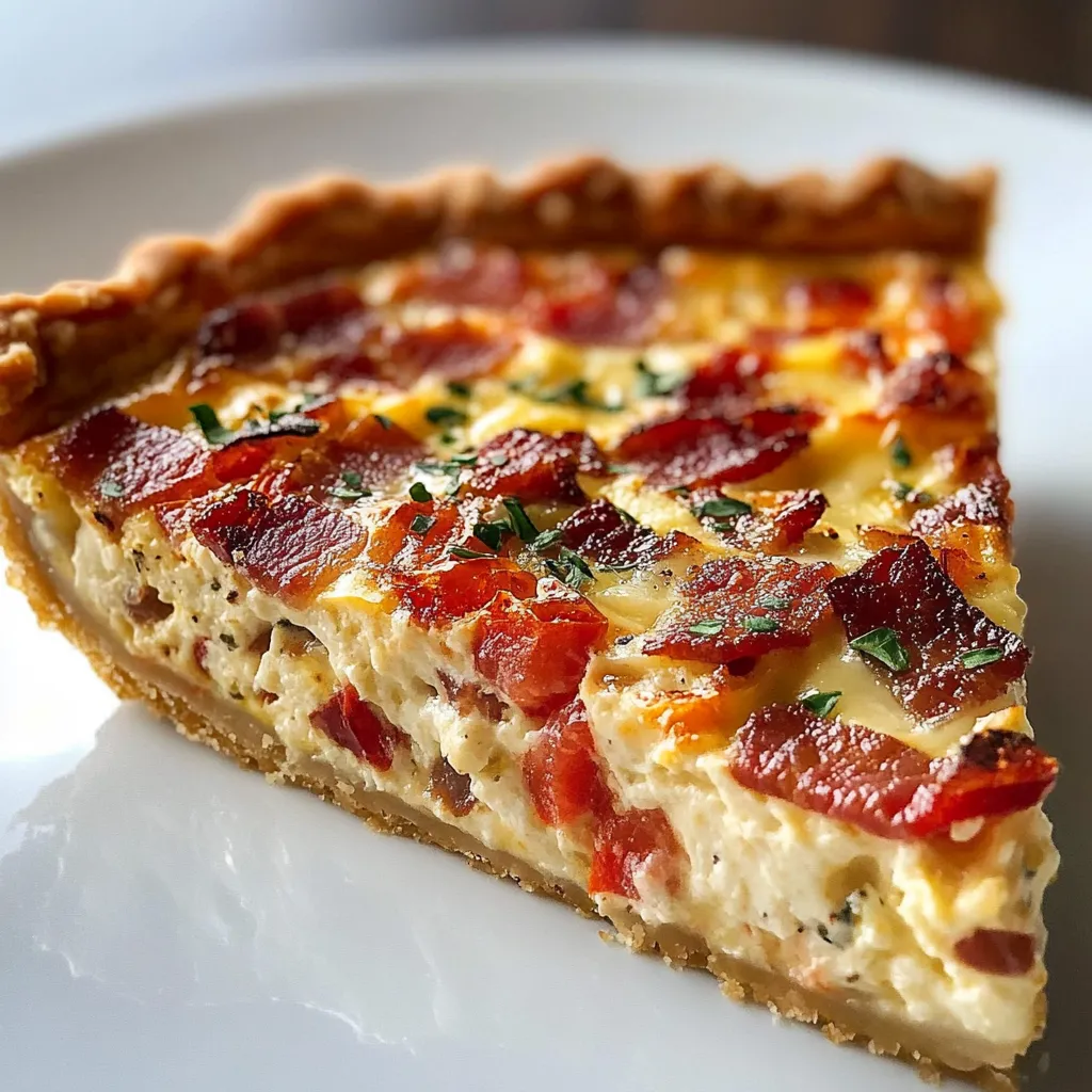 A slice of bacon and cheese pie.