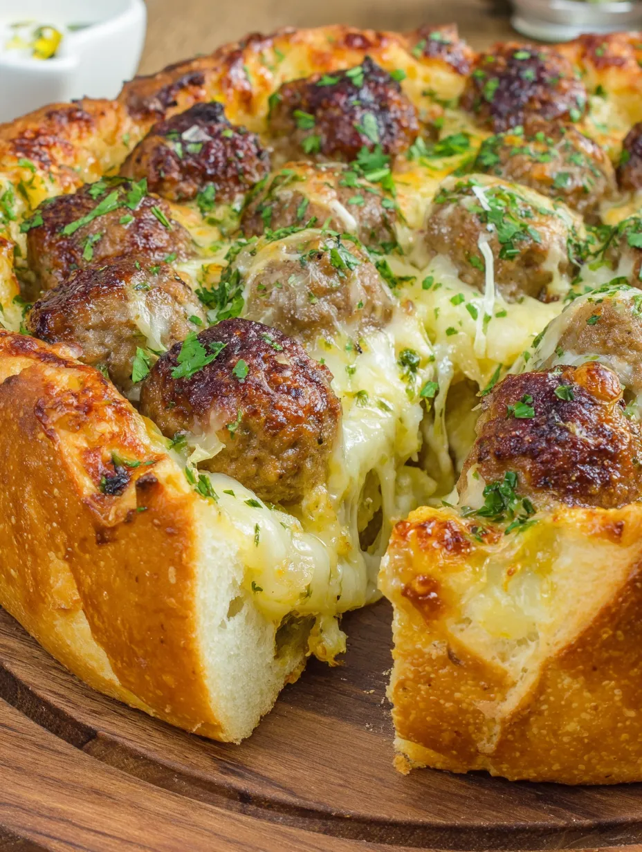 A slice of deep dish meatball pizza.
