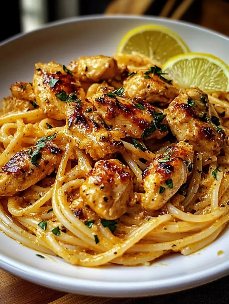 A plate of food with chicken and noodles.