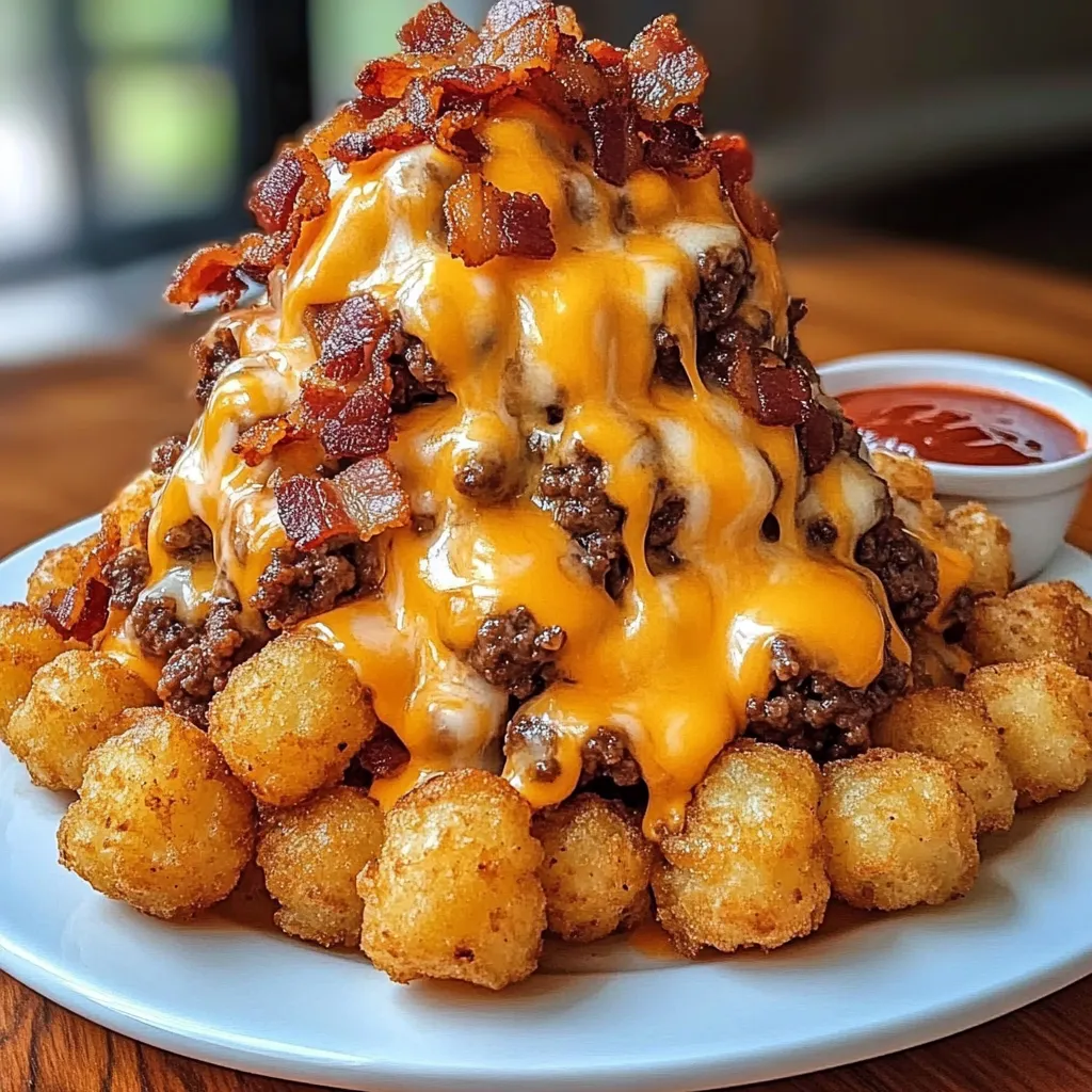 A plate of food with cheese and bacon.