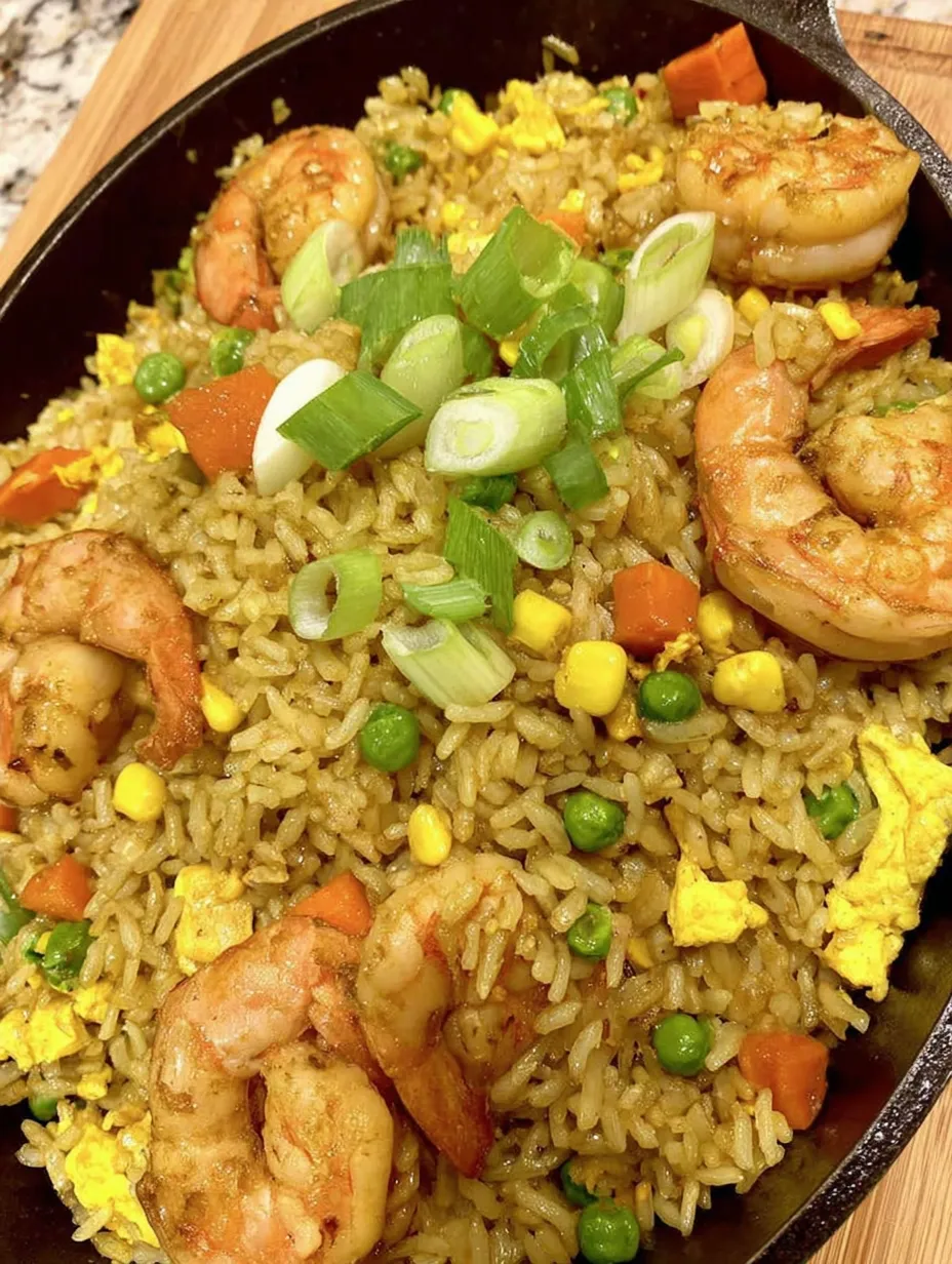 A bowl of shrimp fried rice.