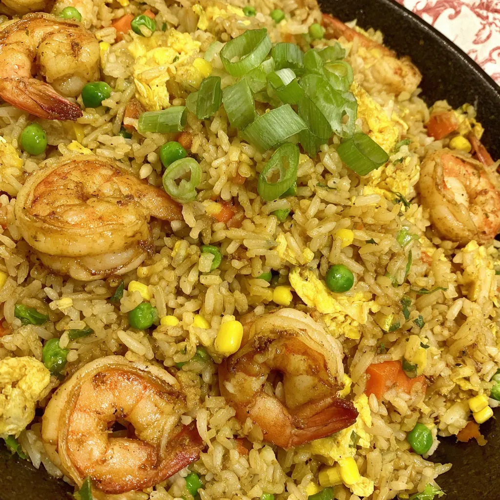 A plate of shrimp fried rice.
