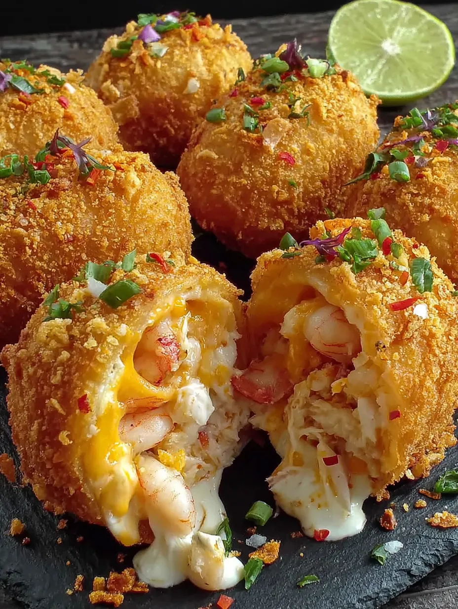 Shrimp and crab nacho bomb corn dogs.