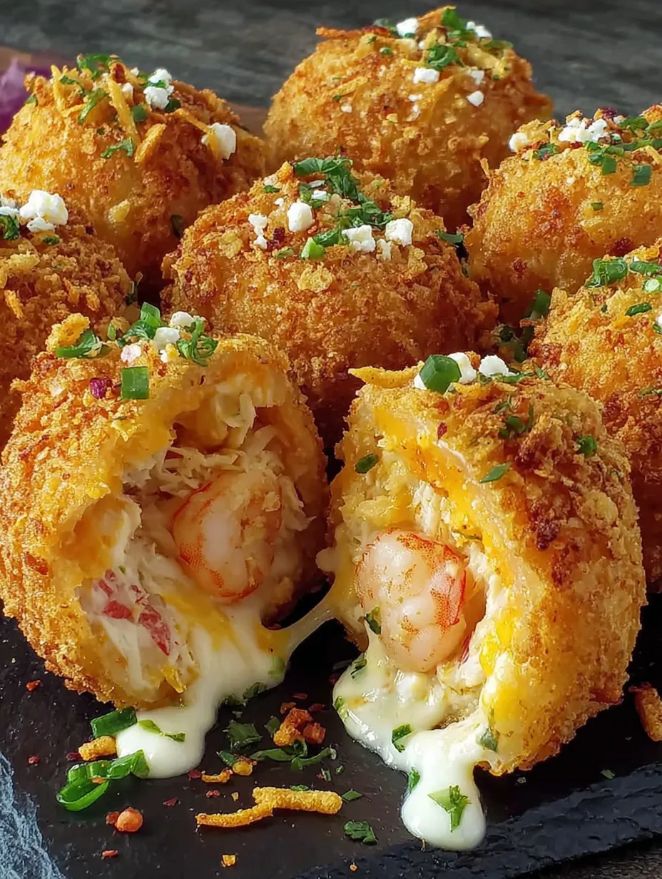 Shrimp and crab nacho bomb corn dogs.