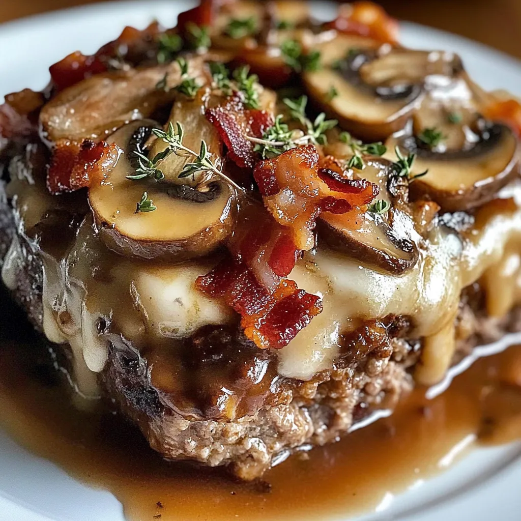 A plate of food with mushrooms and bacon.