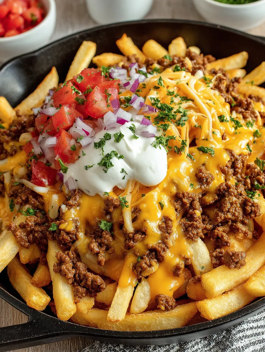 A plate of loaded cheese fries.