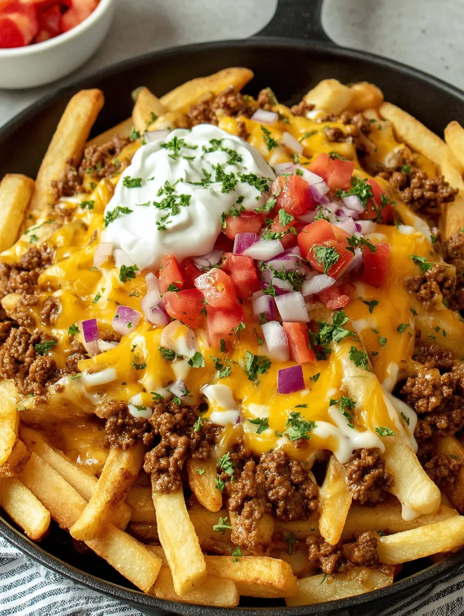 A plate of loaded cheese fries.