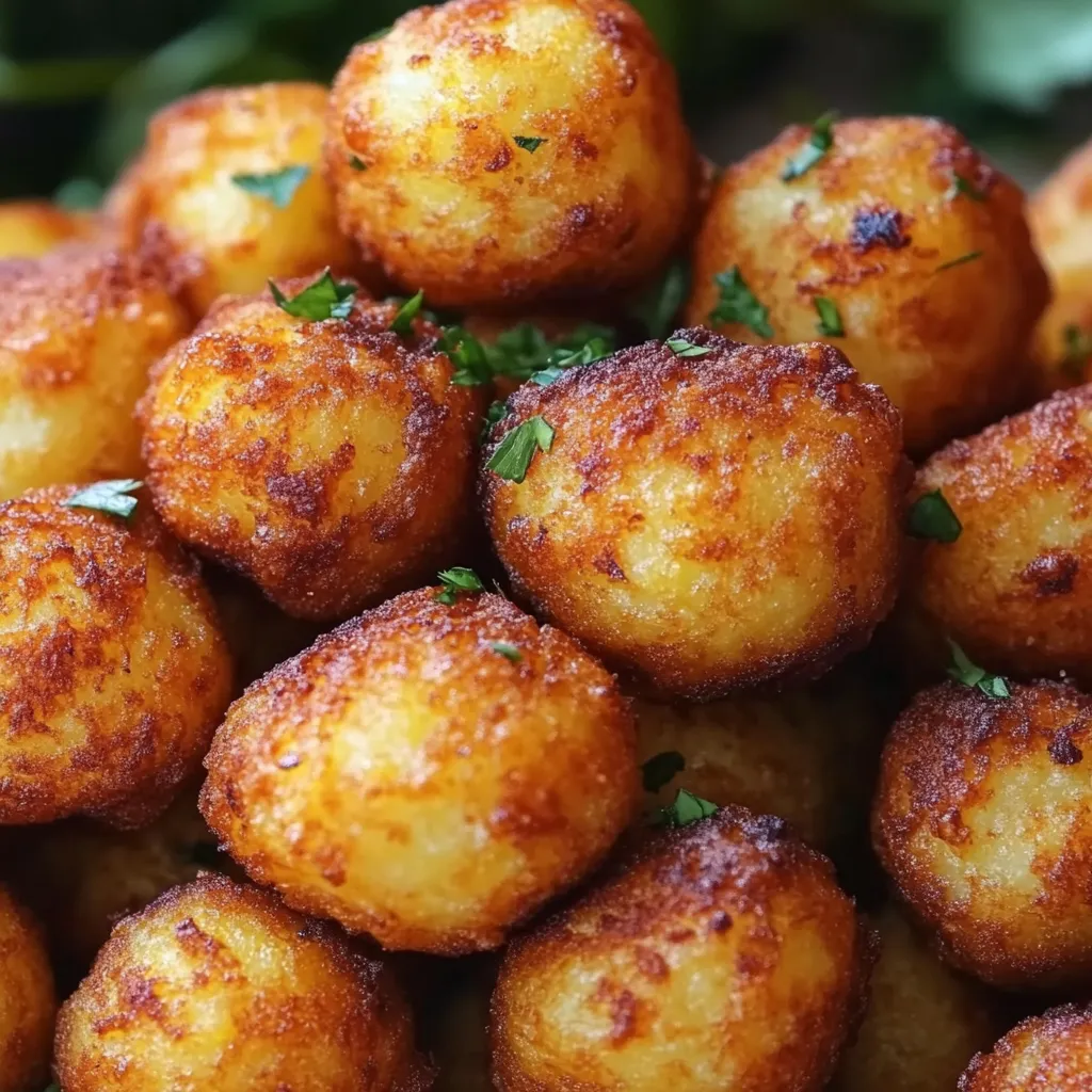 A pile of fried potatoes with green herbs on top.