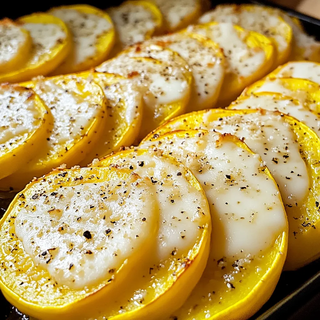 Sliced yellow squash with cheese on top.