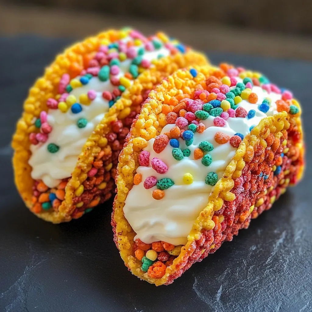 Two colorful tacos with white cream.