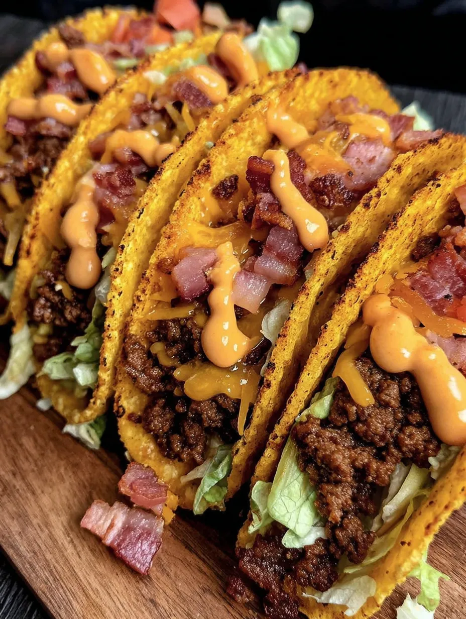 A plate of loaded bacon cheeseburger tacos.