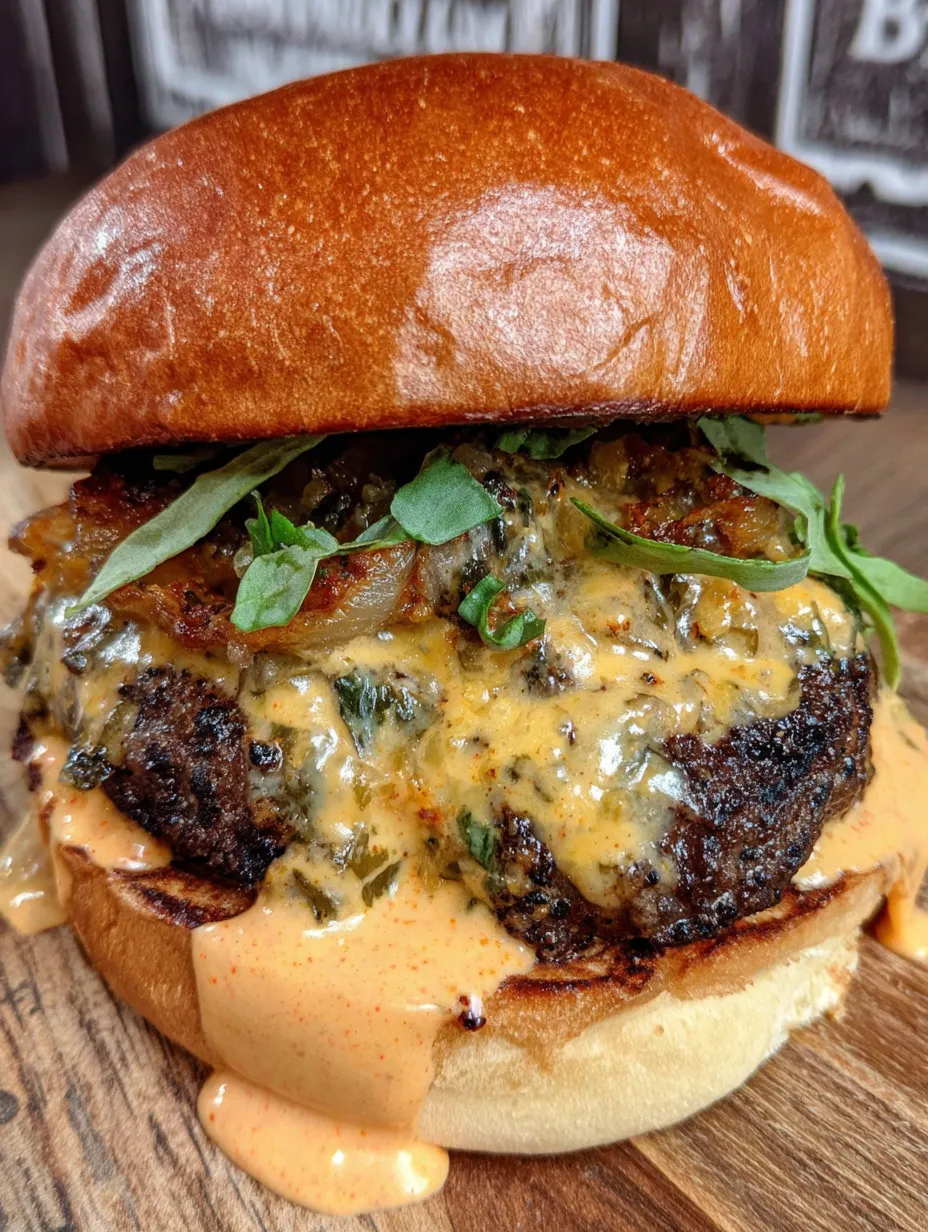 A smoked Cajun burger with cheese and onions.