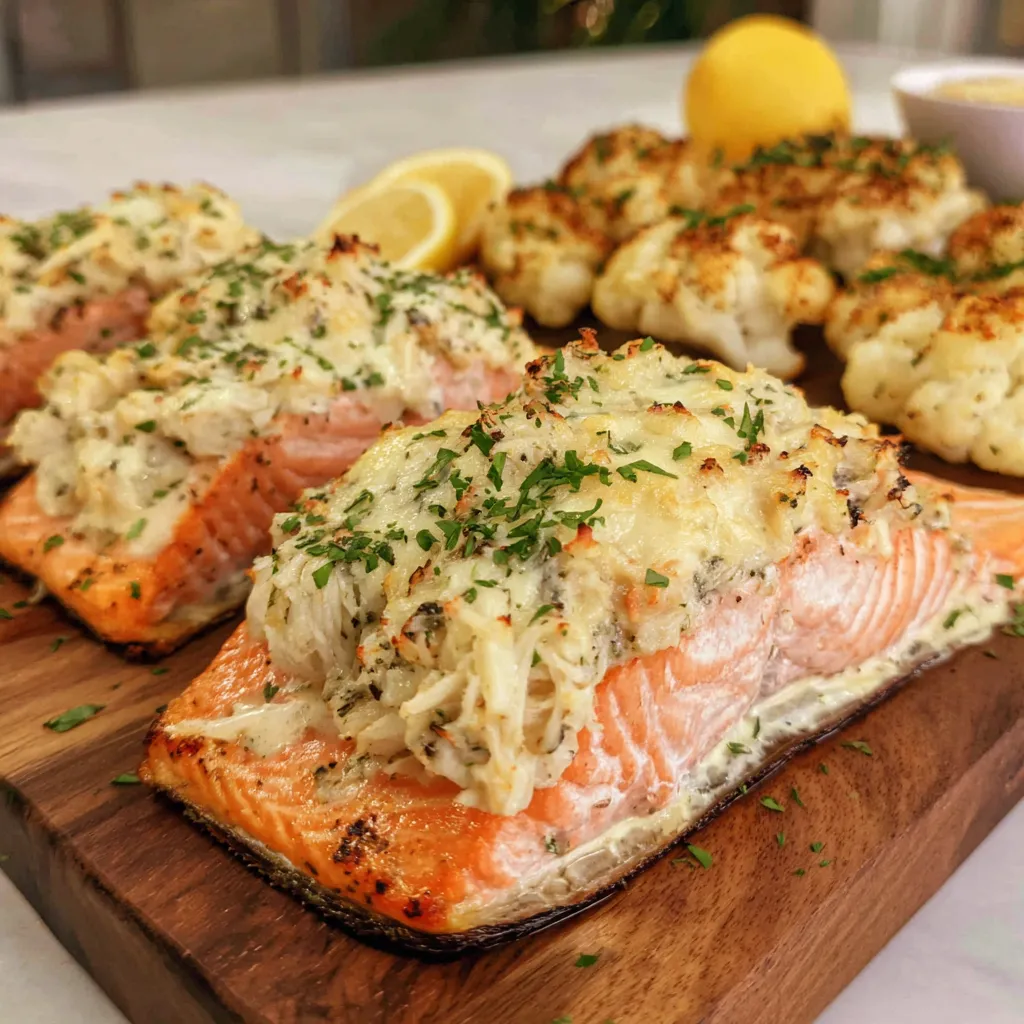 Smoked Crab Stuffed Salmon.