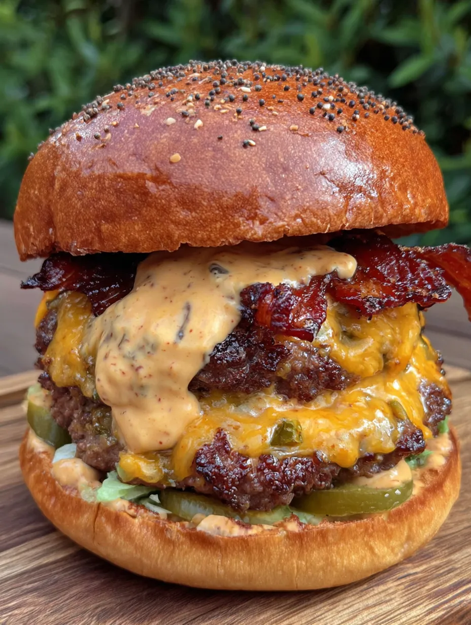 A burger with bacon and jalapenos.
