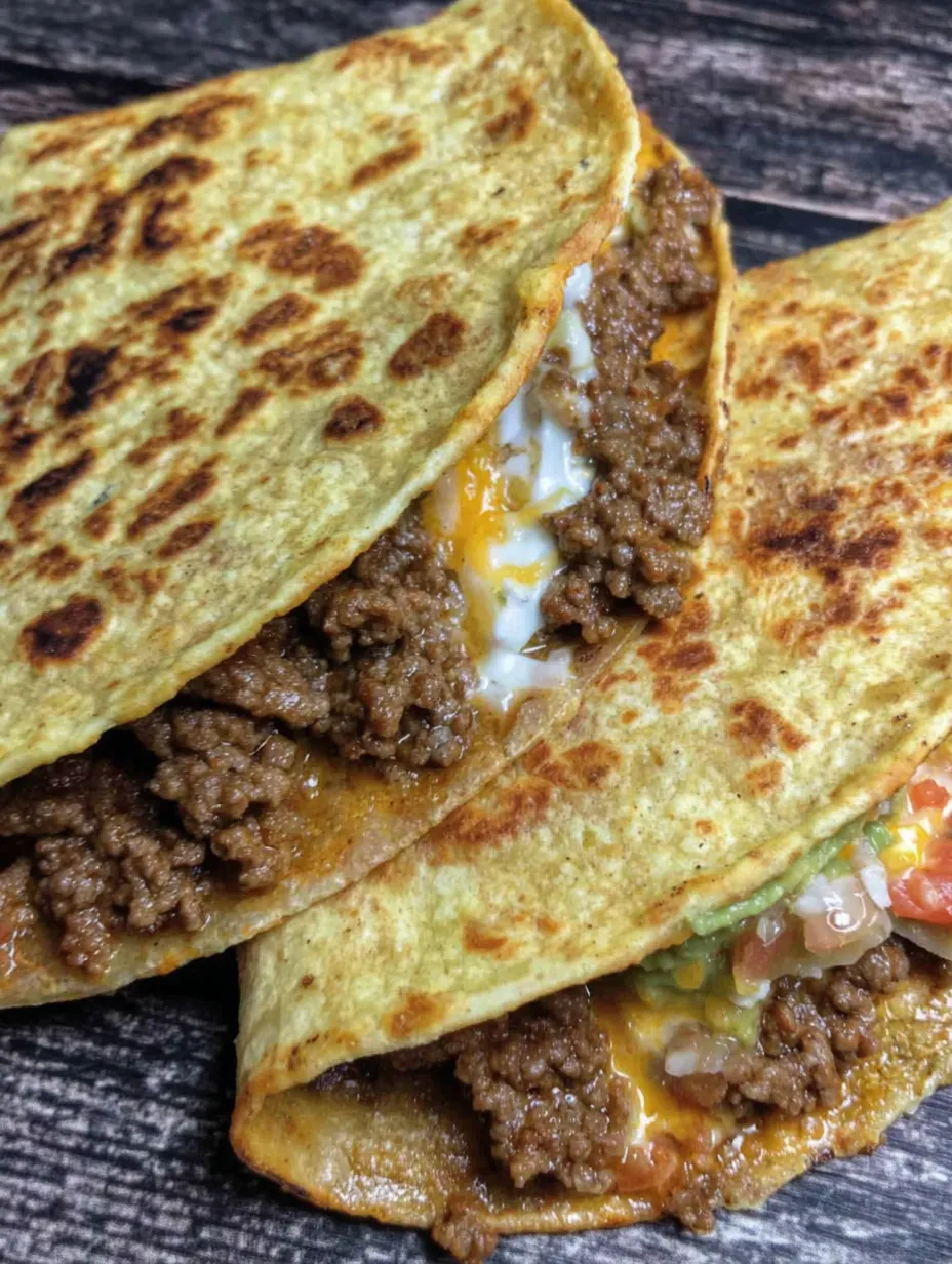 Two beef tacos on a table.