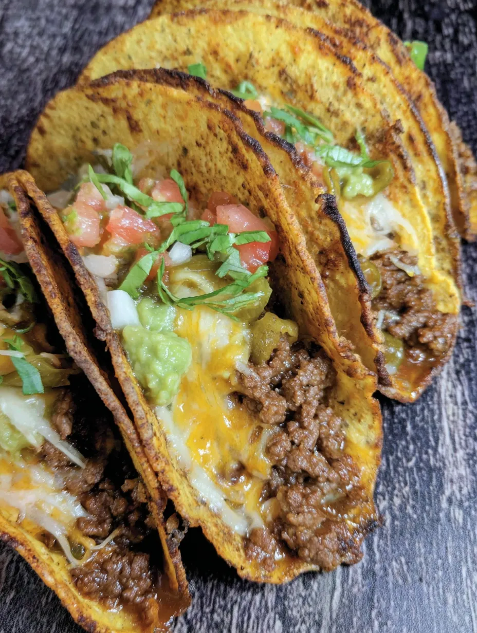 A plate of beef tacos with lettuce and tomatoes.