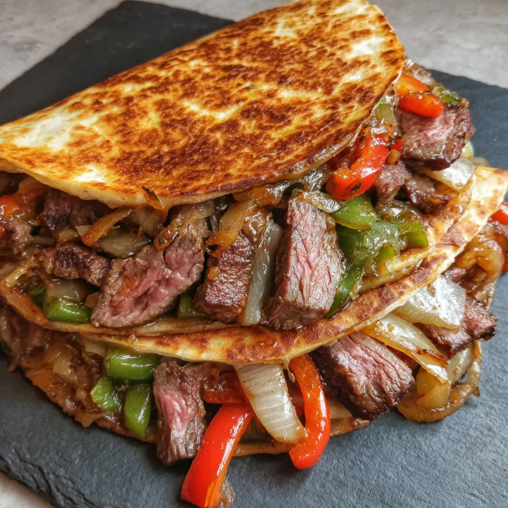 A stack of pepper steak quesadillas.