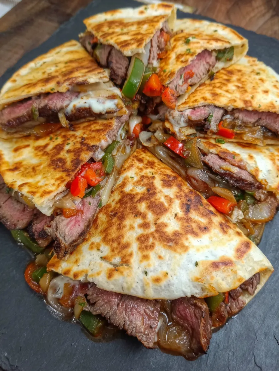 A plate of pepper steak quesadillas.
