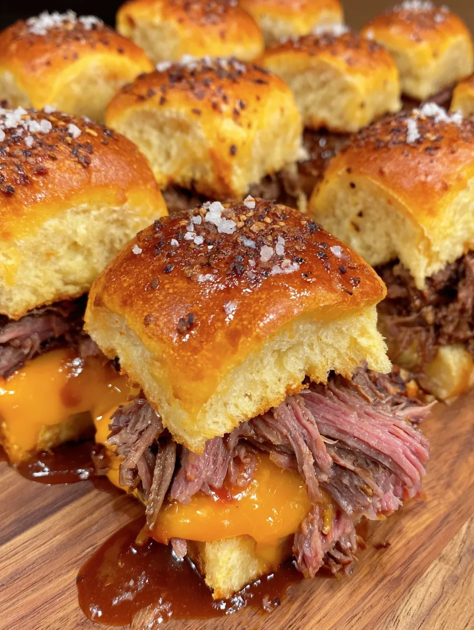 A plate of BBQ beef sliders with a sprinkle of salt on top.