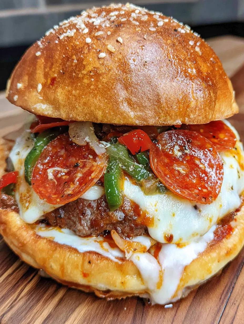 A pizza burger with pepperoni and cheese.