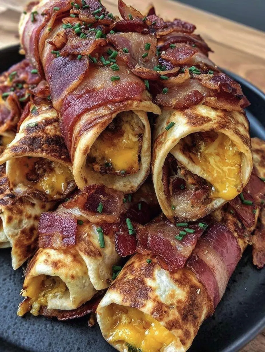 Bacon wrapped cheeseburger rollups with garlic butter.