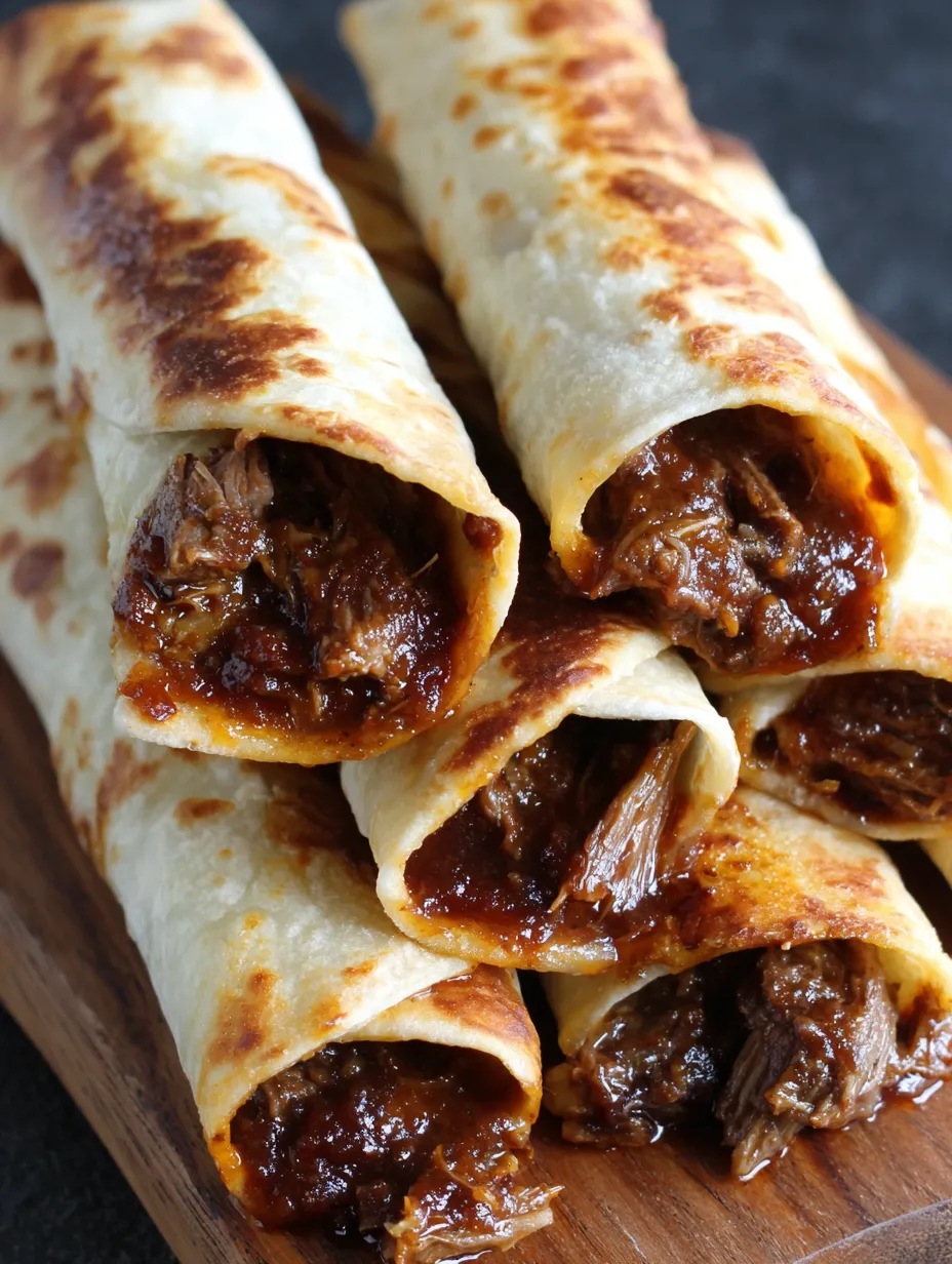 A stack of beef burritos.