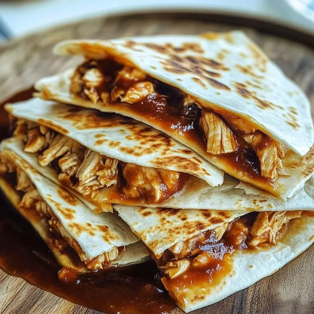 A stack of chicken tacos on a wooden table.