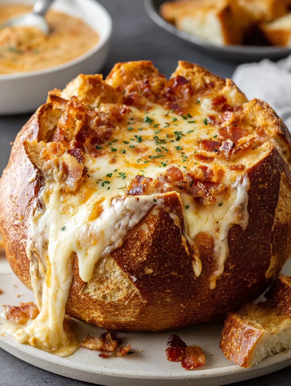 A cheese and bacon cob loaf dip.