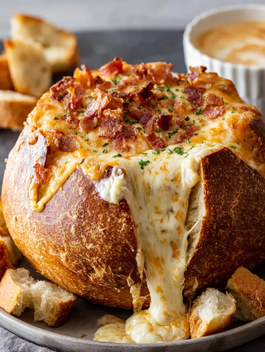 A cheese and bacon cob loaf dip.