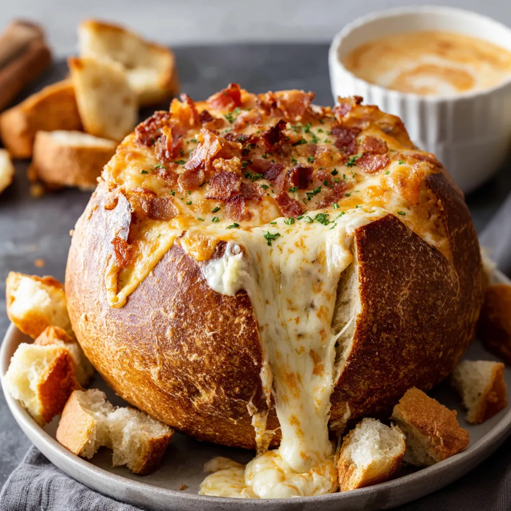 A cheese and bacon cob loaf dip.
