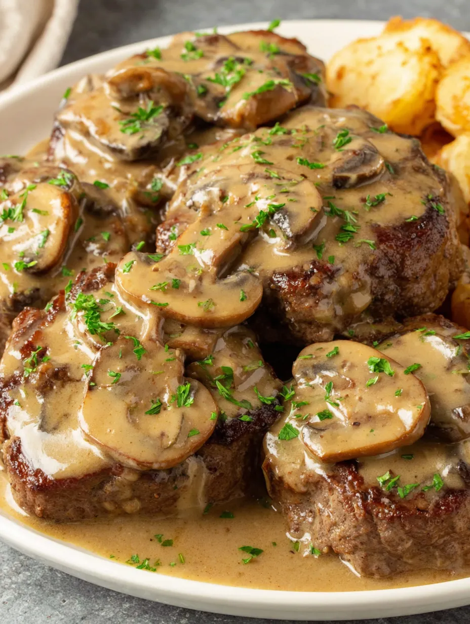 A plate of beef cubes covered in gravy.