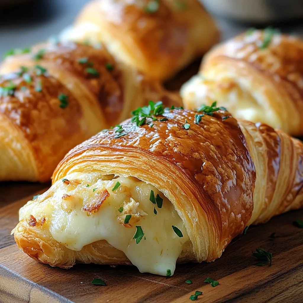 A plate of croissants with cheese and herbs.