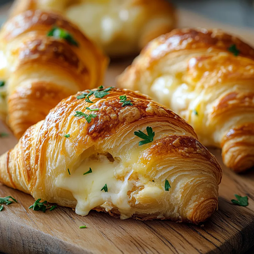 A plate of croissants with cheese.