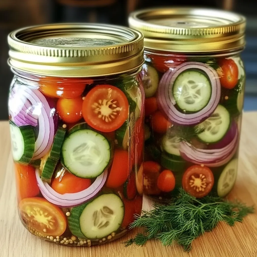 Two jars of pickles with cucumbers and onions.
