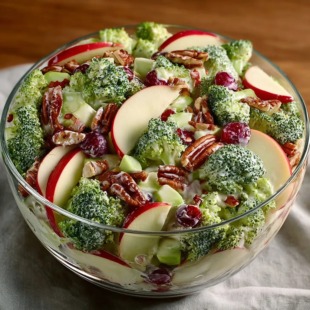 A bowl of Honeycrisp apples and broccoli.