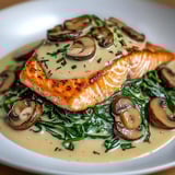 A plate of food with mushrooms and fish.