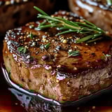 A piece of meat with herbs on it.