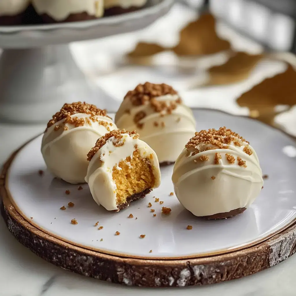 White chocolate-coated bites with golden filling exposed in some, placed on a plate and topped with crunchy graham bits.