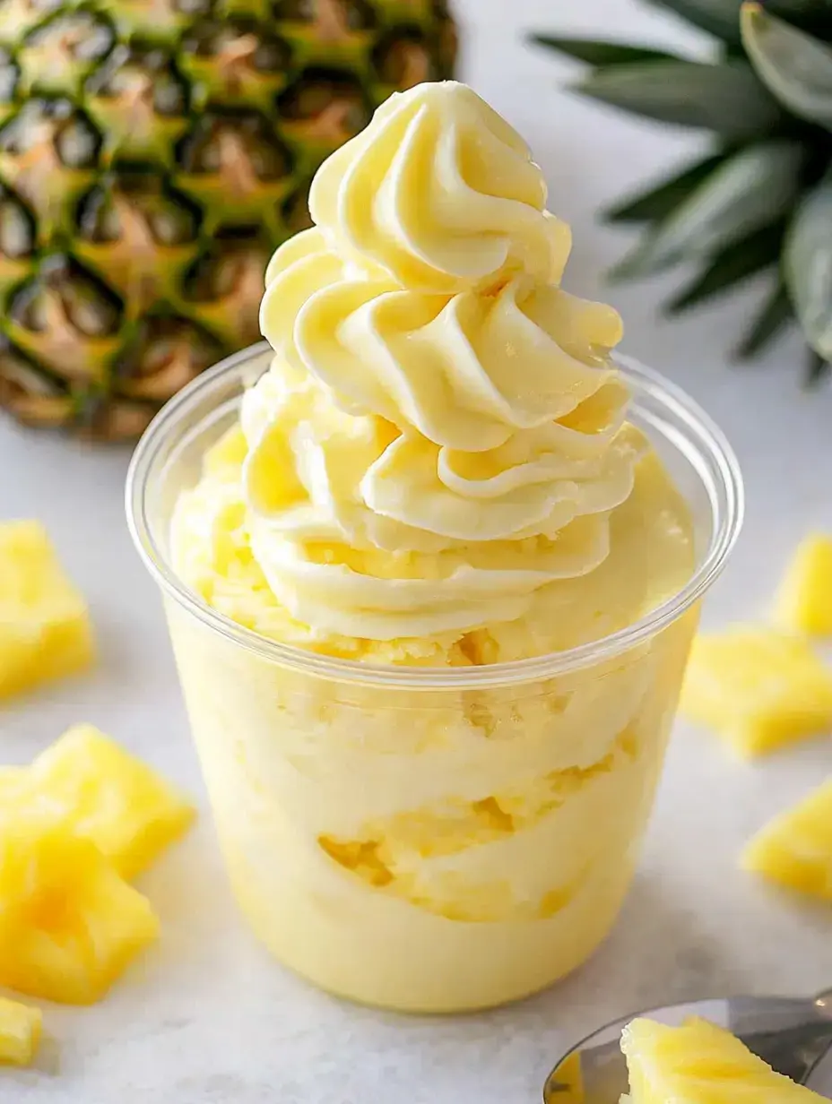 A cup filled with smooth pineapple frozen dessert placed next to bite-sized pineapple pieces on a light-colored surface.