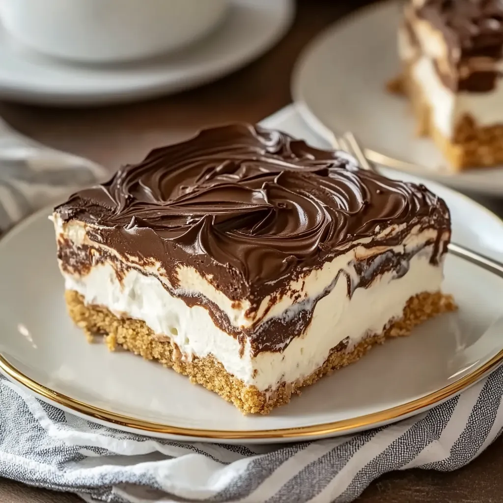 Close-up No-Bake Chocolate Eclair Cake